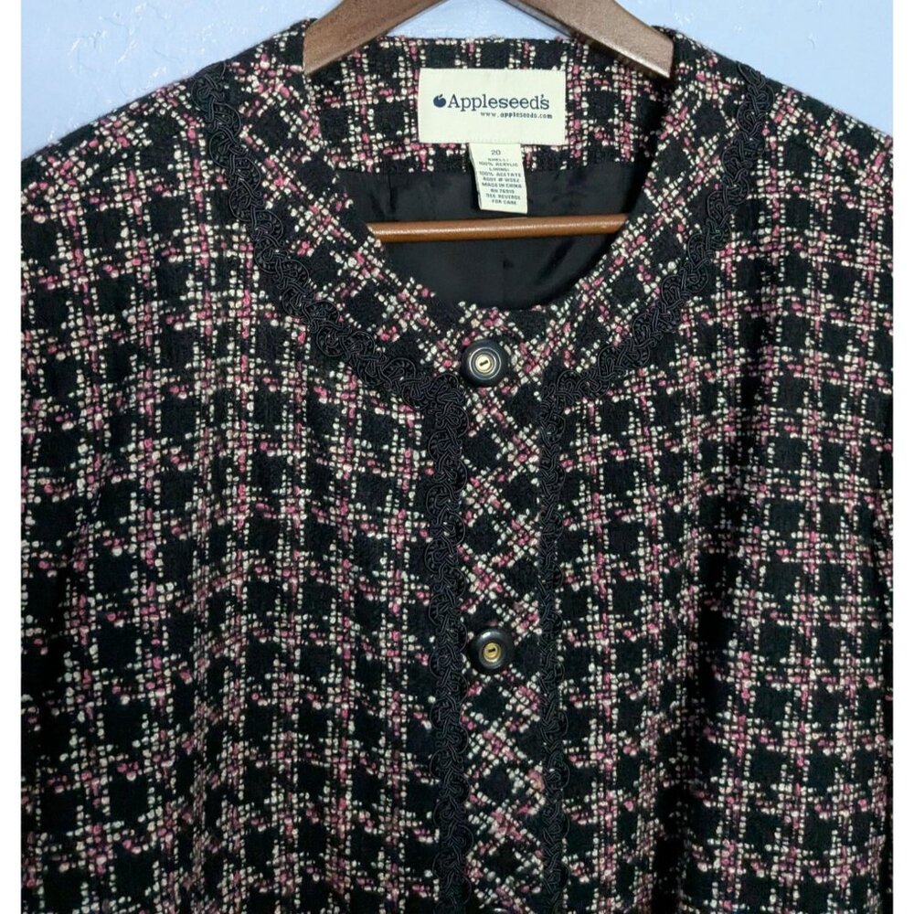 Appleseeds Womens Tweed Jacket Sz 20 Black & Pink Plaid Long Sleeve Lined - Picture 9 of 12